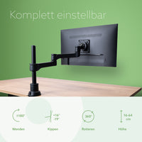R-Go Tools Monitorhalterung R-Go Zepher, verstellbarer Einzelmonitorarm, 100% Zirkular, bis 8 kg Tragkraft, schwarz