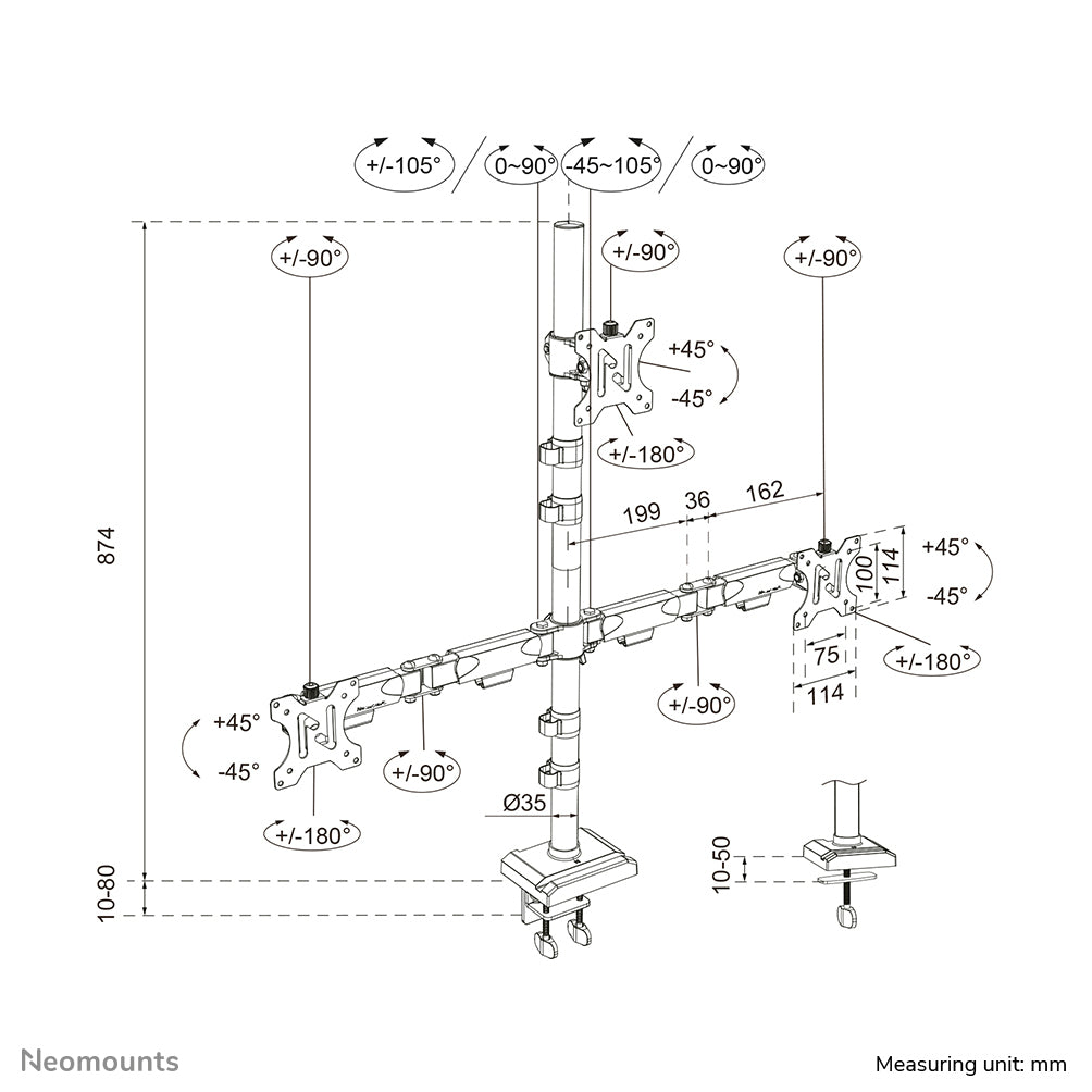 Neomounts DS60-600BL2-1 Monitorarm für drei Bildschirme 10-32"