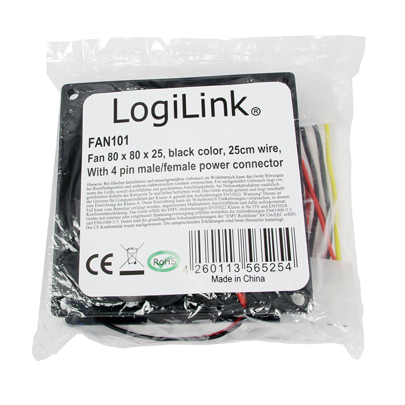 LogiLink FAN101 Computerkühlsystem Computergehäuse Ventilator 8 cm Schwarz 1 Stück(e)