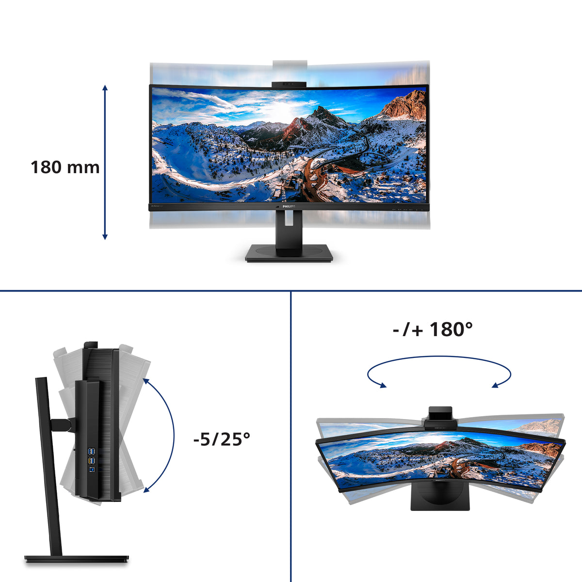Philips P Line 346P1CRH/00 Computerbildschirm 86,4 cm (34") 3440 x 1440 Pixel UltraWide Quad HD LED Schwarz
