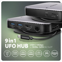 Axagon HMC-UFO USB-C Hub M.2 SATA/NVMe 1 Gbit/s Ethernet 384 kHz Audio Kabelgebunden USB 3.2 Gen 2 (3.1 Gen 2) Type-C Schwarz