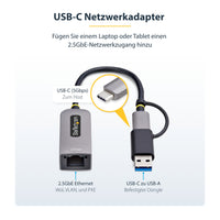 StarTech.com 2.5GbE USB C Ethernet Adapter mit USB-A Adapter, USB-C LAN-RJ45 Netzwerkadapter, USB 3.1 Typ-C 2.5Gb NIC, Thunderbolt & USB4 Kompatibel, Windows & Mac