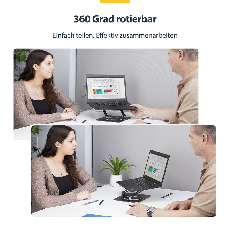 StarTech.com Ergonomischer Höhenverstellbarer Laptopständer, Dreh-Neigbarer Computerständer, Tragbare Laptophalterung-Notebookständer, bis 5kg, Aluminium Konstruktion