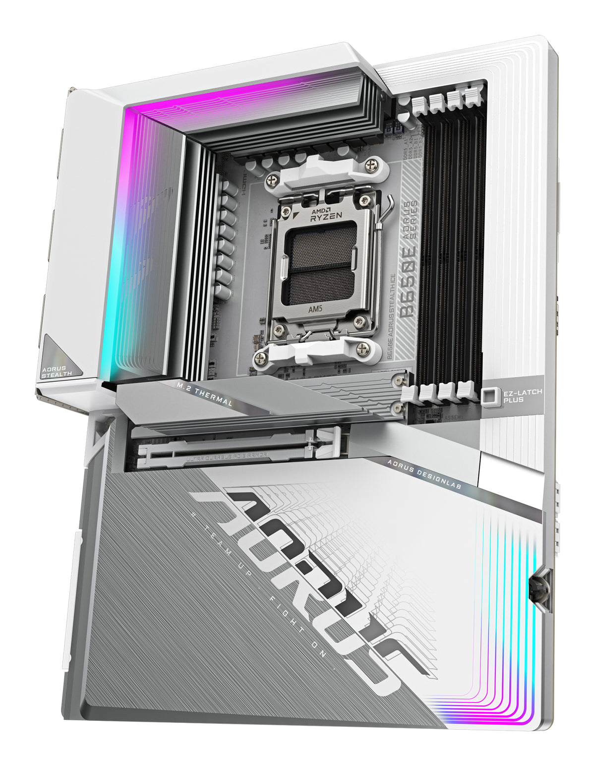 GIGABYTE B650E AORUS STEALTH ICE Mainboard - AMD Ryzen 9000er-Serie, 12+2+2 Phasen VRM, bis zu 8000 MHz DDR5 (OC), 1xPCIe 5.0 + 2xPCIe 4.0 M.2, 2,5 GbE LAN, WIFI 7, USB 3.2 Gen 2x2