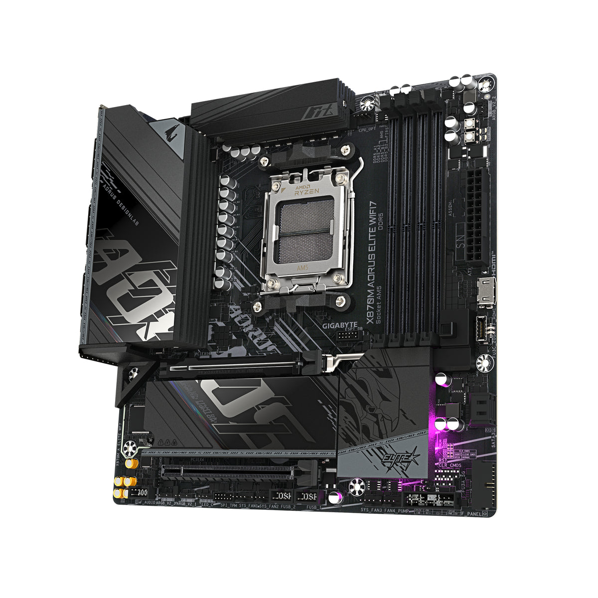 GIGABYTE X870M AORUS ELITE WIFI7 Mainboard – Unterstützt AMD Ryzen 9000 CPUs, digitale 14+2+2 Phasen VRM, bis zu 8200 MHz DDR5 (OC), 1 x PCIe 5.0 + 1 x PCIe 4.0, Wi-Fi 7, 2.5 GbE LAN, USB 4