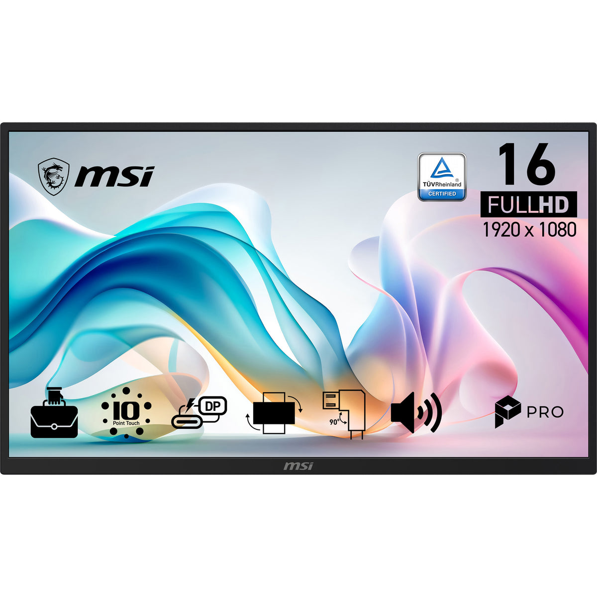 MSI PRO MP161E6T Computerbildschirm 39,6 cm (15.6") 1920 x 1080 Pixel VGA OLED Touchscreen Schwarz