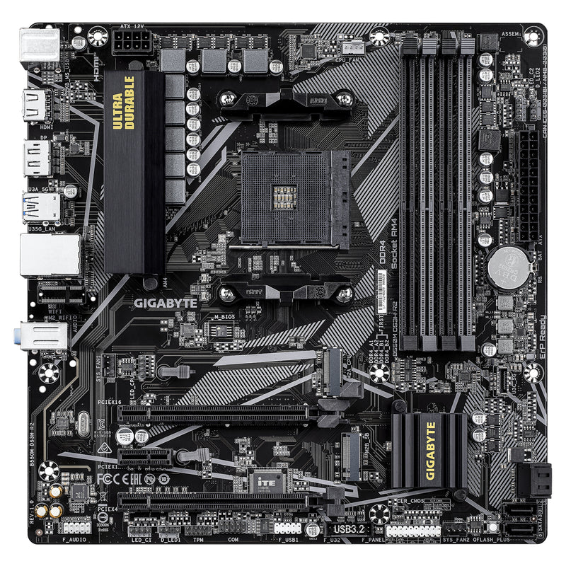 GIGABYTE B550M DS3H R2 Mainboard – AMD Ryzen 5000 Prozessoren, 5+3 Phasen VRM, bis zu 4733 MHz DDR4 (O.C.), 1x PCIe 4.0 + 1x PCIe 3.0 M.2, 1 GbE LAN, USB 3.2 Gen 1