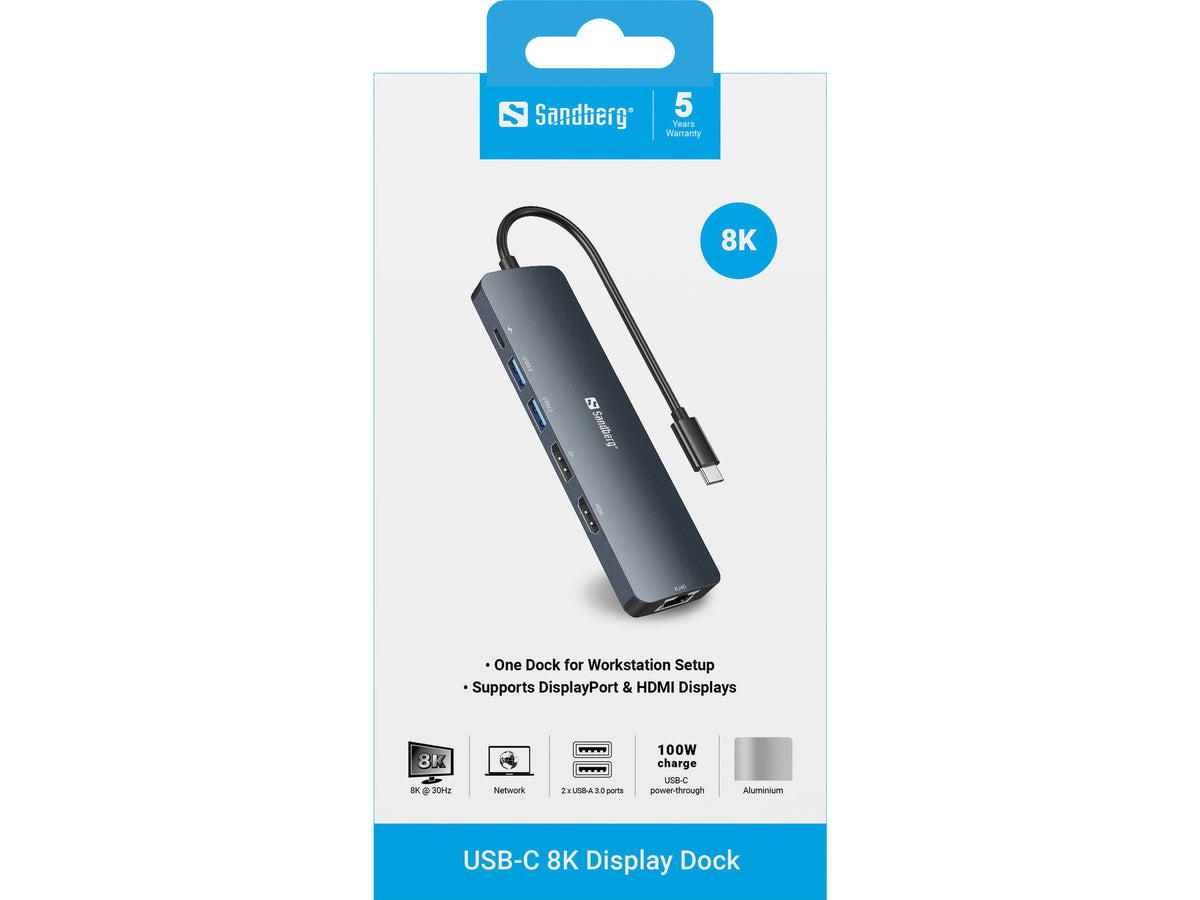Sandberg 136-43 laptop-dockingstation & portreplikator USB 3.2 Gen 1 (3.1 Gen 1) Type-C Grau