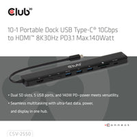 CLUB3D CSV-2550 laptop-dockingstation & portreplikator Kabelgebunden USB Typ-C Schwarz