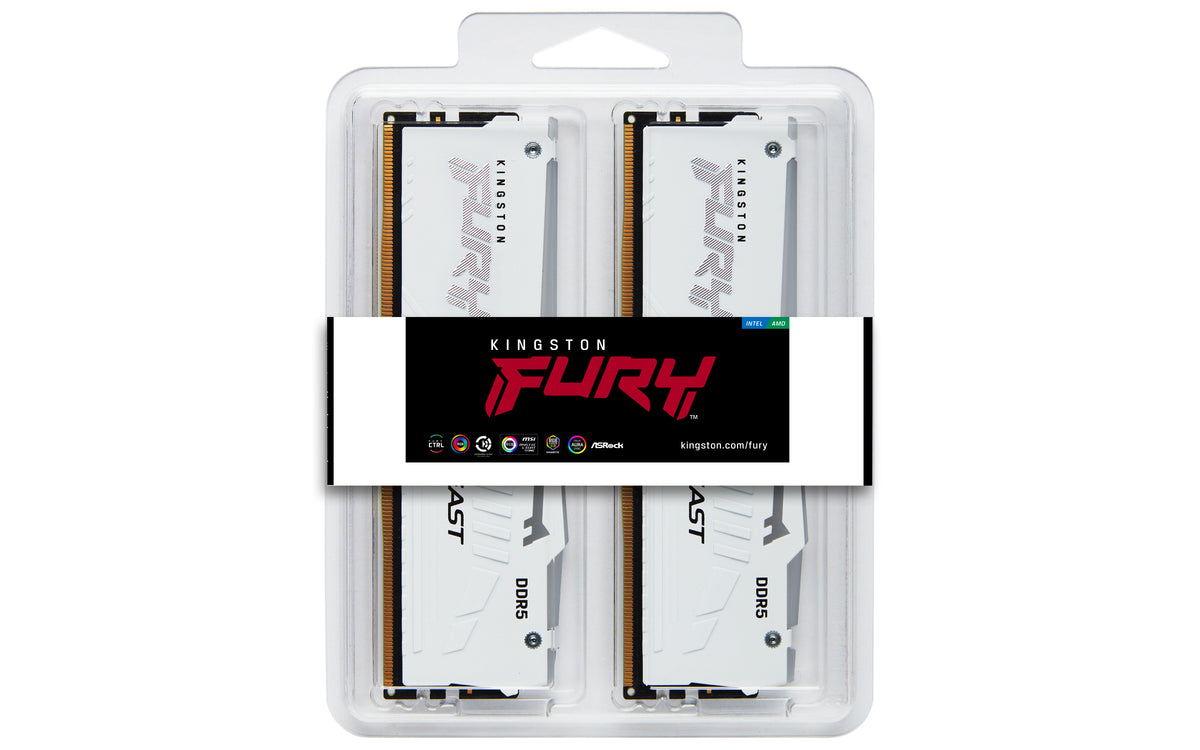 Kingston Technology FURY Beast 32 GB 5600 MT/s DDR5 CL40 DIMM (2er-Kit) White RGB XMP