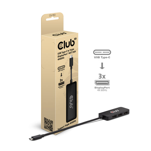 CLUB3D USB-C® to Triple DisplayPort™ MST Hub 4K60Hz