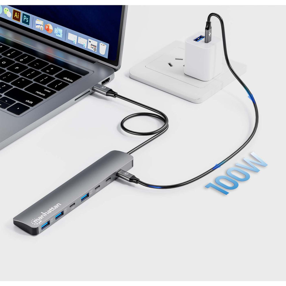 Manhattan 181167 laptop-dockingstation & portreplikator Kabelgebunden USB 3.2 Gen 2 (3.1 Gen 2) Type-C Grau