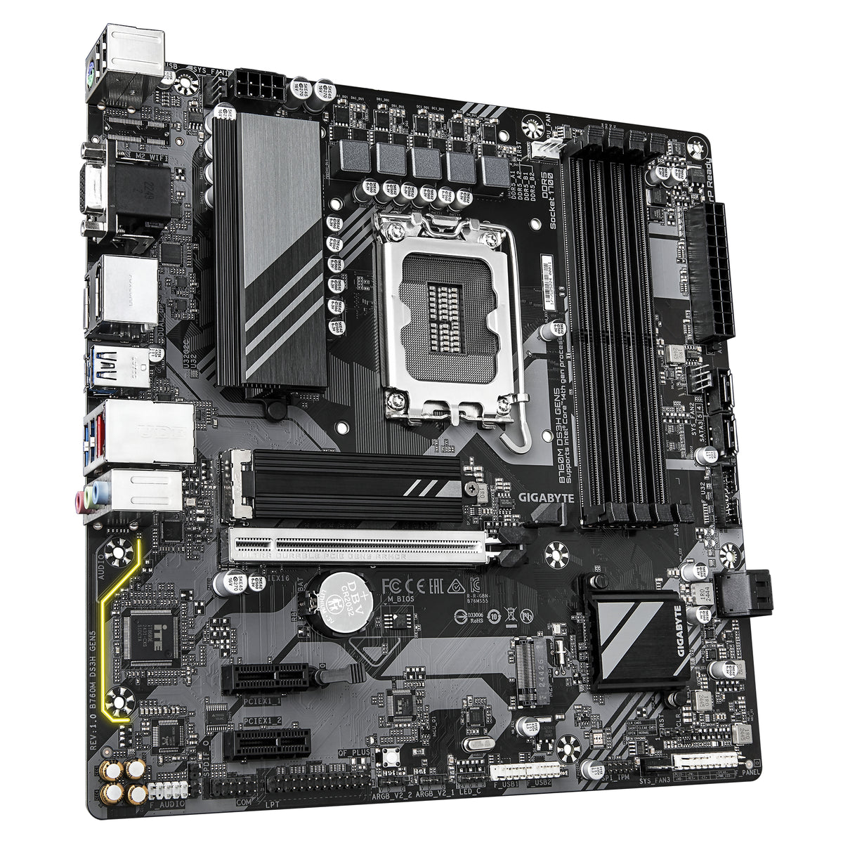 GIGABYTE B760M DS3H GEN5 Mainboard – Unterstützt Intel Core Prozessoren der 14. Generation, digitales VRM mit 6+2+1 Phasen, bis zu 5600 MHz DDR5, 2 x PCIe 4.0 M.2, 2.5GbE LAN, USB 3.2 Gen2