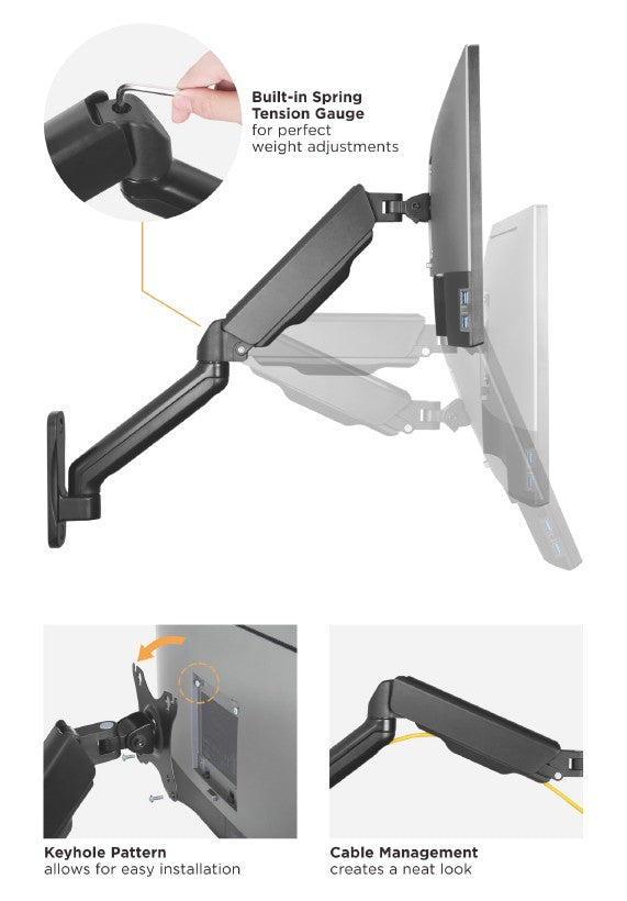 Equip 17"-32" Monitor-Wandhalterung, Armlänge: 564 mm