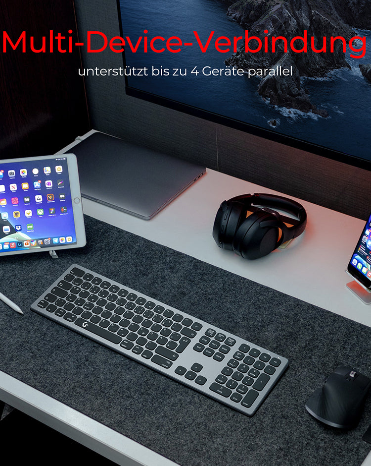 KeySonic KSK-8023BTRF (DE), Full-Size Aluminium Tastatur, Bluetooth® & RF, für Windows® und macOS®, anthrazit/schwarz