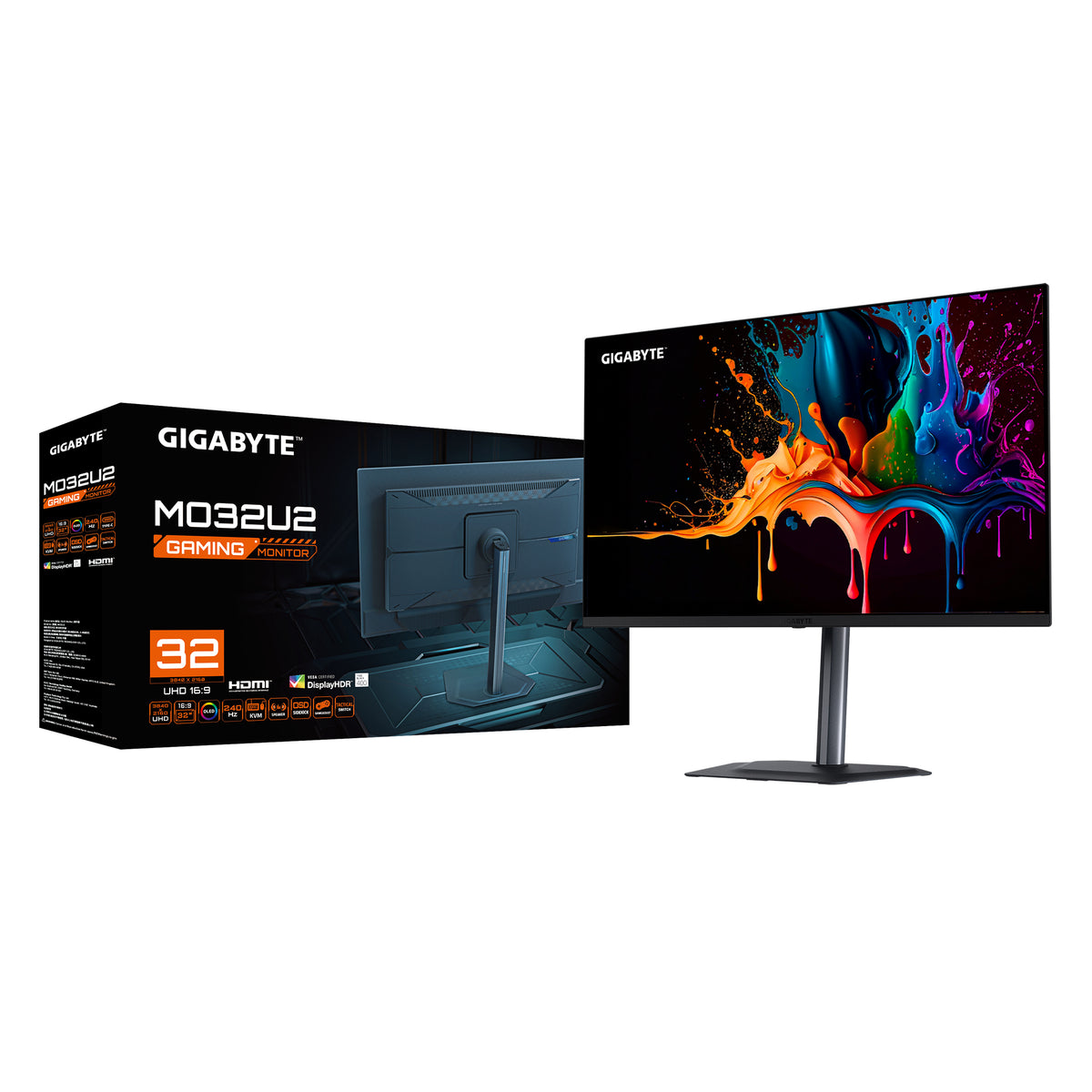 GIGABYTE MO32U2 32” OLED 4K UHD Gaming-Monitor - 3840 x 2160, 240Hz, 0.03ms, 250 cd/m², G-Sync Kompatibel, FreeSync Premium Pro, Display HDR True Black 400, HDMI 2.1, DisplayPort 1.4