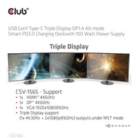 CLUB3D Dockingstation USB Gen1 Typ-C Dreifach-Display DP1.4 Alt-Modus Smart PD3.0 mit 100-Watt-Netzteil