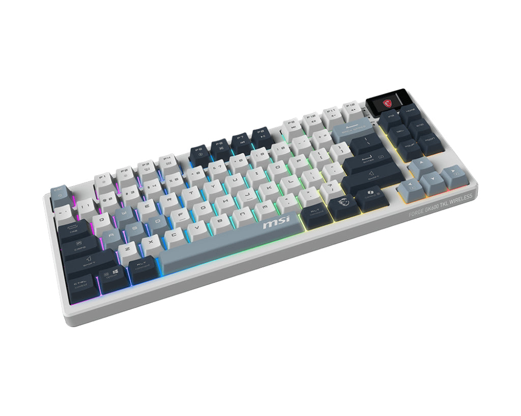 MSI FORGE GK600 TKL WIRELESS SKY Clavier Gaming USB + Bluetooth QWERTY UK Anglais Bleu, Blanc