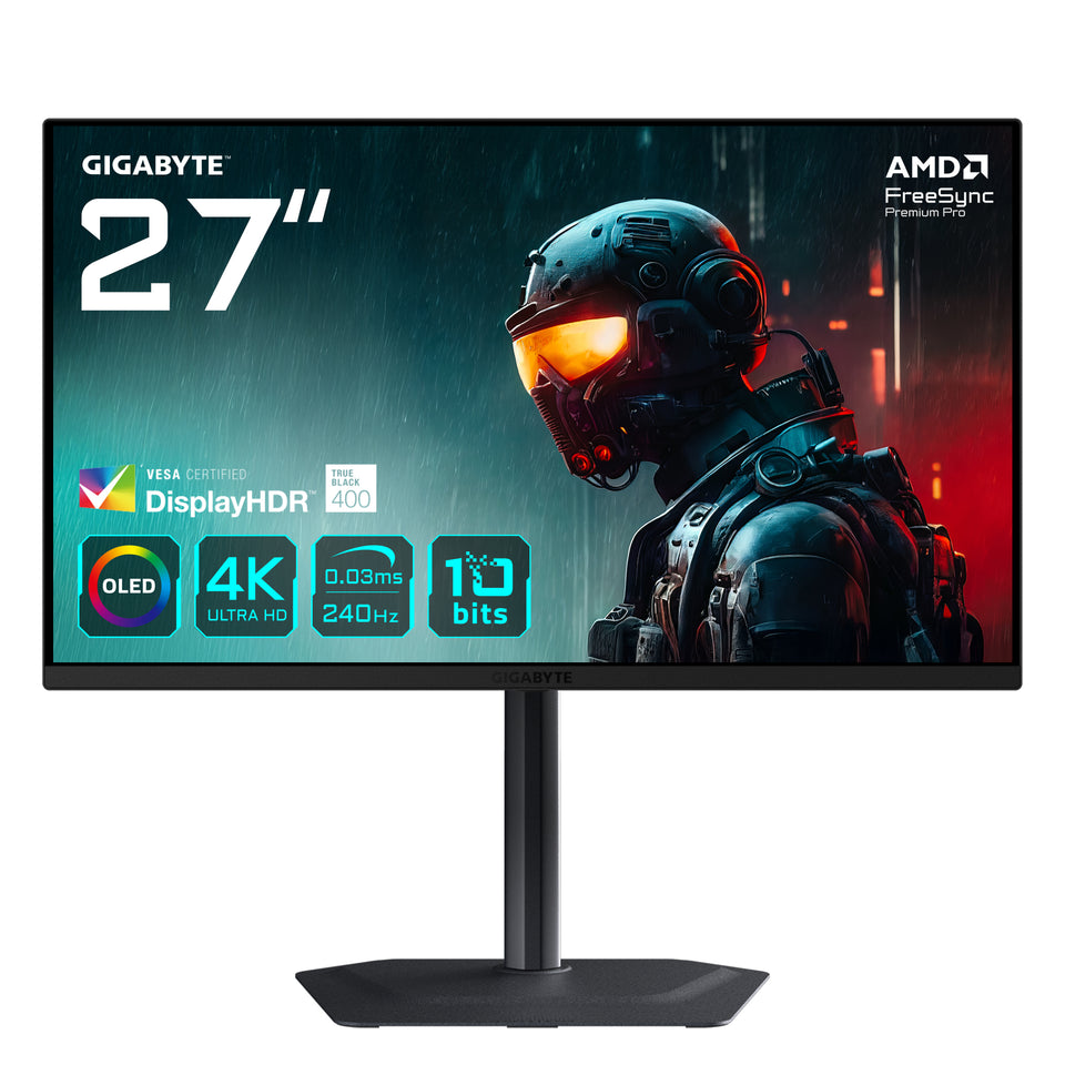 Monitor Gaming GIGABYTE MO27U2 OLED 4K UHD – 3840 x 2160, 240Hz, 0,03 ms, 1000 cd/m², Display HDR True Black 400, HDMI 2.1, DisplayPort 1.4