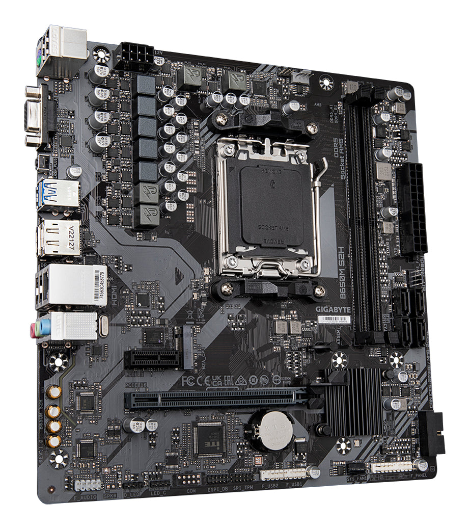 GIGABYTE B650M S2H Mainboard - AMD Ryzen 9000er-Serie, 5+2+2 Phasen VRM, bis zu 6400 MHz DDR5 (OC), 1xPCIe 4.0 M.2, GbE LAN, USB 3.2 Gen 1