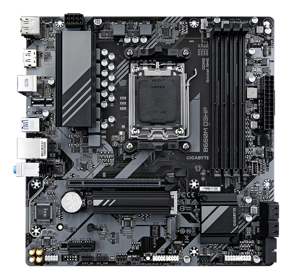 GIGABYTE B650M D3HP Mainboard - AMD Ryzen 9000er-Serie, 5+2+2 Phasen VRM, bis zu 7600 MHz DDR5 (OC), 2xPCIe 4.0 M.2, 2,5 GbE LAN, USB 3.2 Gen 1