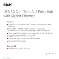CLUB3D CSV-1430a Kabelgebunden USB 3.2 Gen 1 (3.1 Gen 1) Type-A Schwarz
