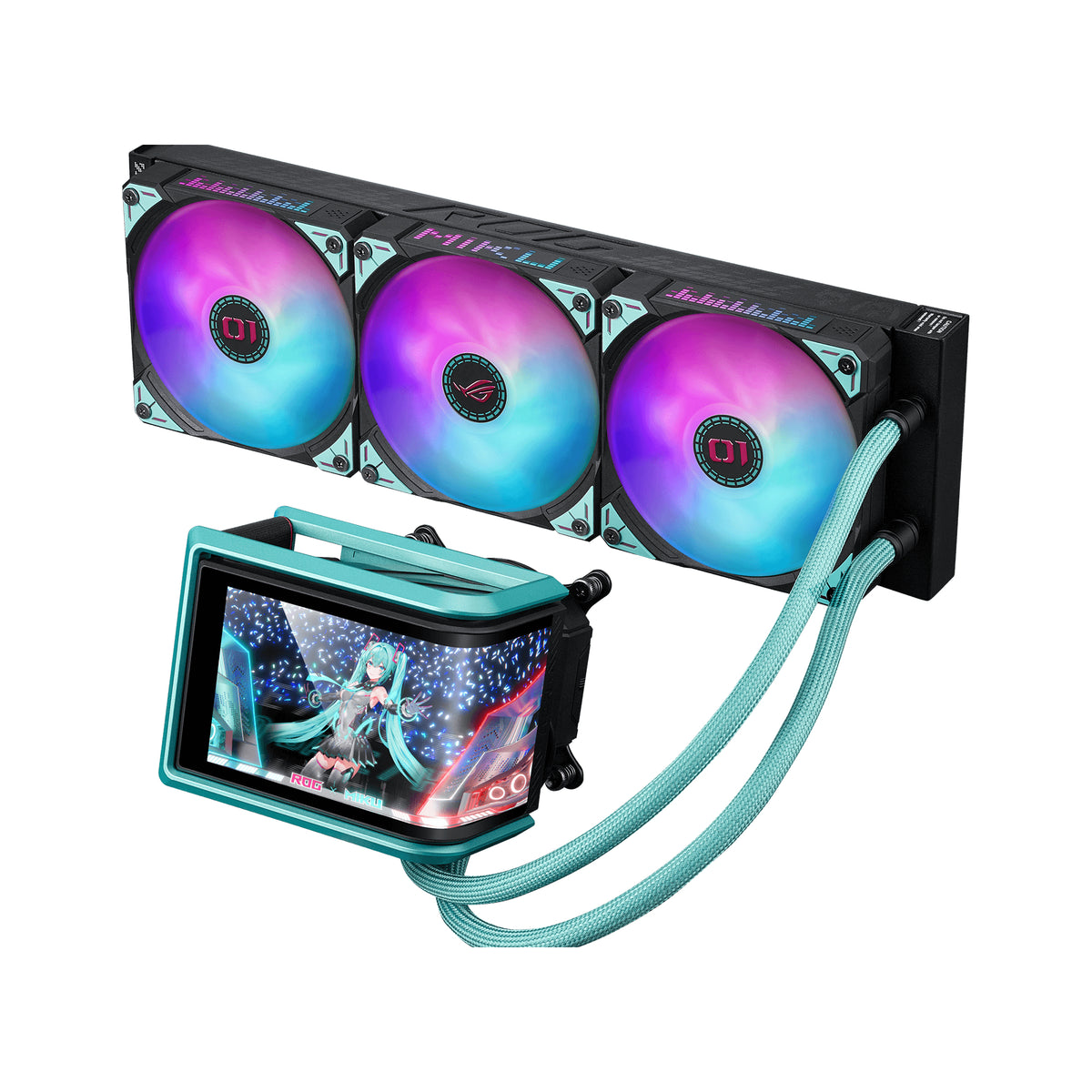 ASUS ROG RYUO IV 360 ARGB Hatsune Miku Edition Prozessor All-in-One-Flüssigkeitskühler 12 cm Schwarz, Türkis
