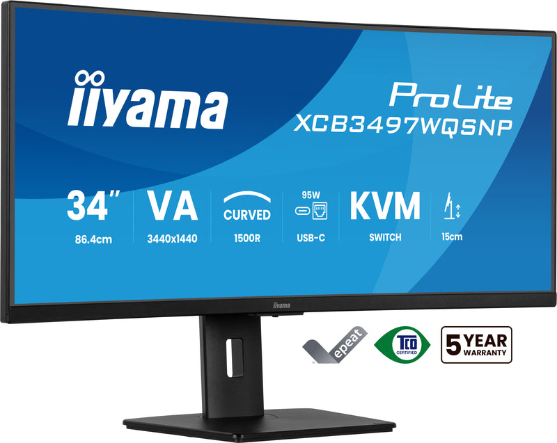 iiyama ProLite XCB3497WQSNP-B1 Computerbildschirm 86,4 cm (34") 3440 x 1440 Pixel UltraWide Quad HD LED Schwarz