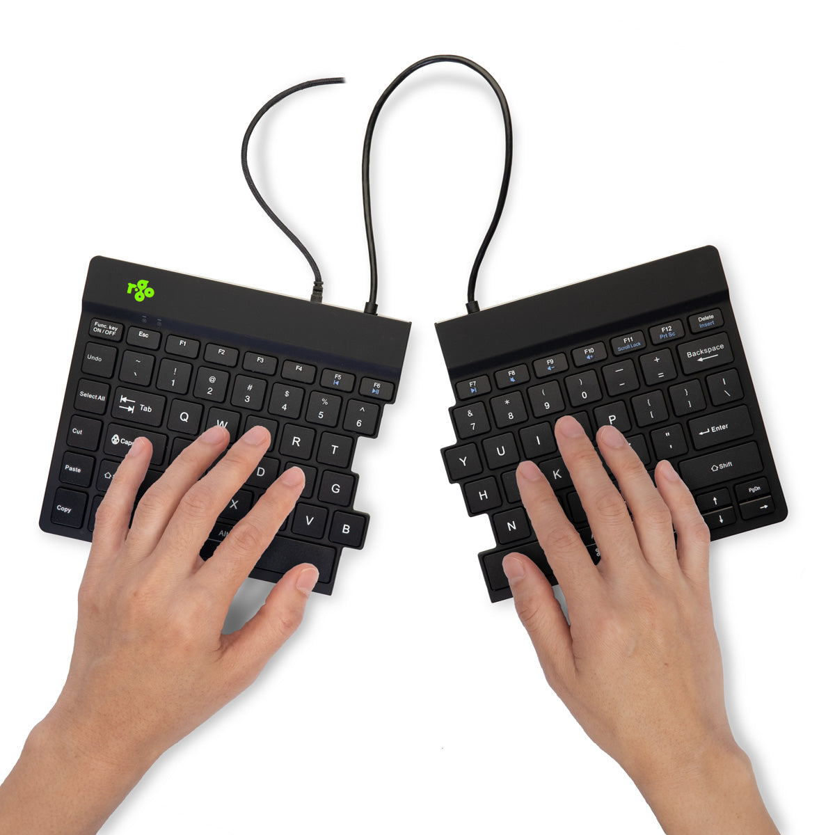R-Go Tools Ergonomische Tastatur R-Go Split Break v2 mit Pausensoftware, geteilte Tastatur, QWERTY (US), Kabelgebunden, Schwarz