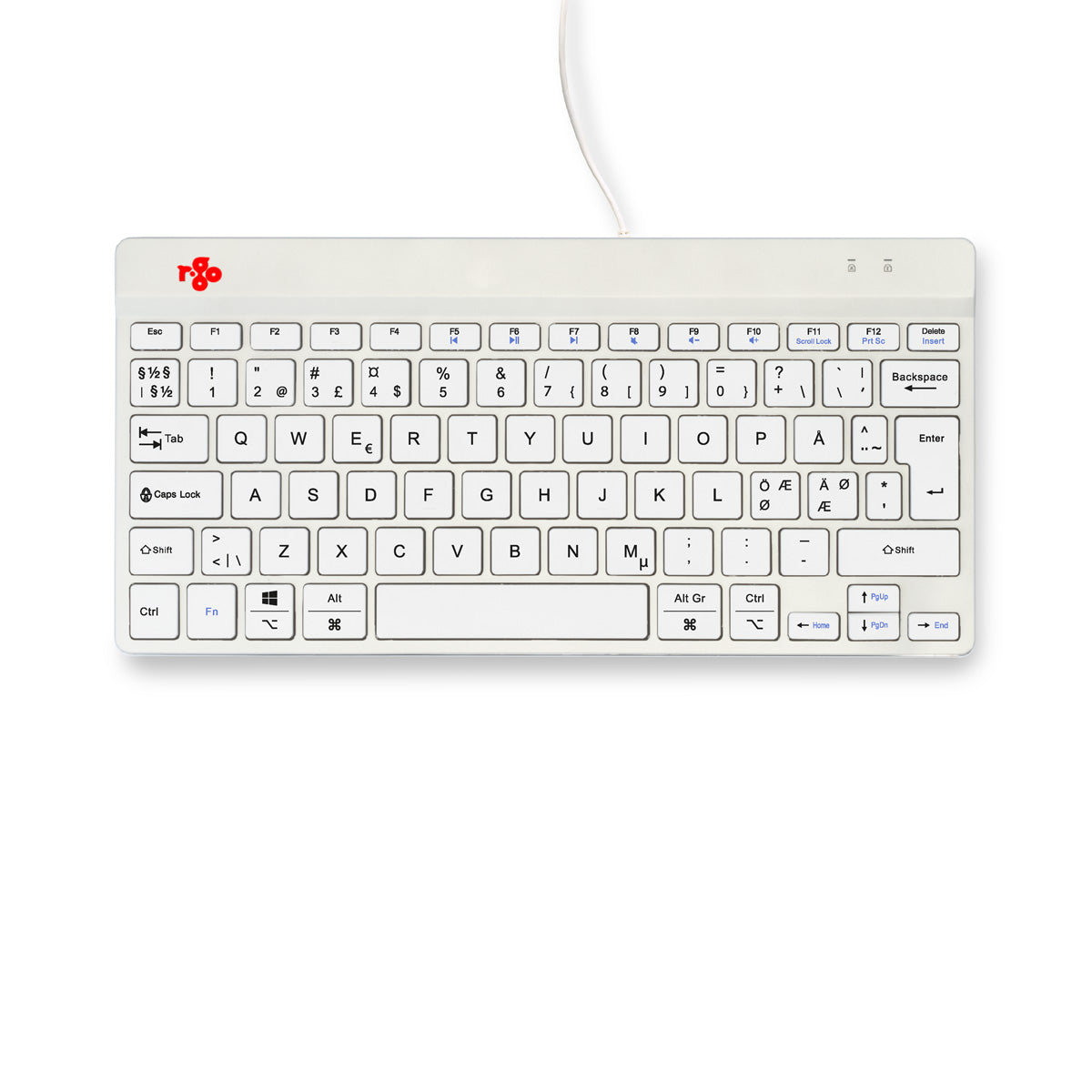 R-Go Tools Ergonomische Tastatur R-Go Compact Break, kompakte Tastatur mit Pausensoftware, QWERTY (NORDIC), Kabelgebunden, Weiß