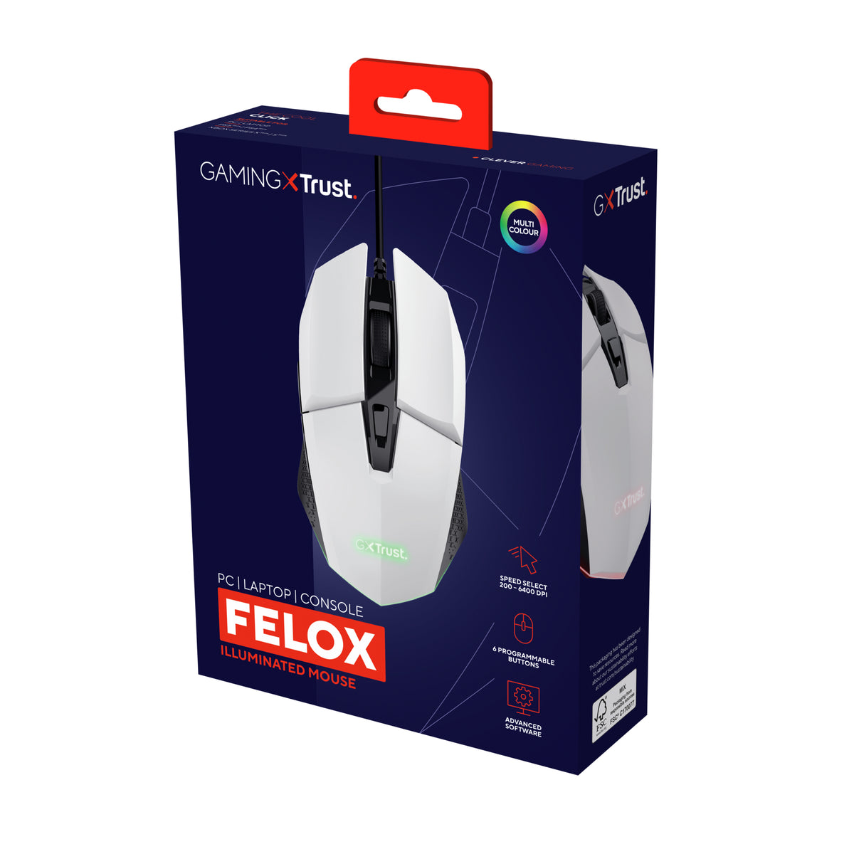 Trust GXT 109W Felox Maus Gaming rechts USB Typ-A Optisch 6400 DPI