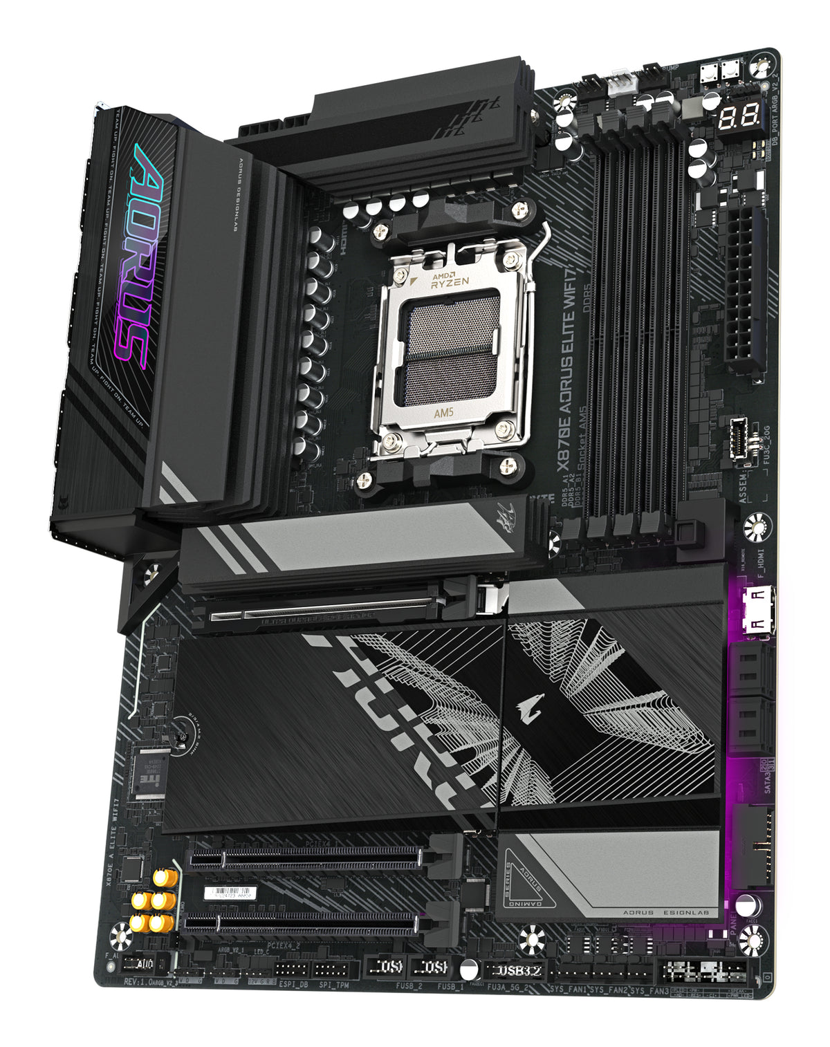 GIGABYTE X870E AORUS ELITE WIFI7 Mainboard - Unterstützt AMD Ryzen 9000 CPUs, 16+2+2 Phasen digitales VRM, bis zu 8000Hz DDR5 (OC), 3xPCIe 5.0 + 1xPCIe 4.0, Wi-Fi 7, 2.5GbE LAN, USB 4