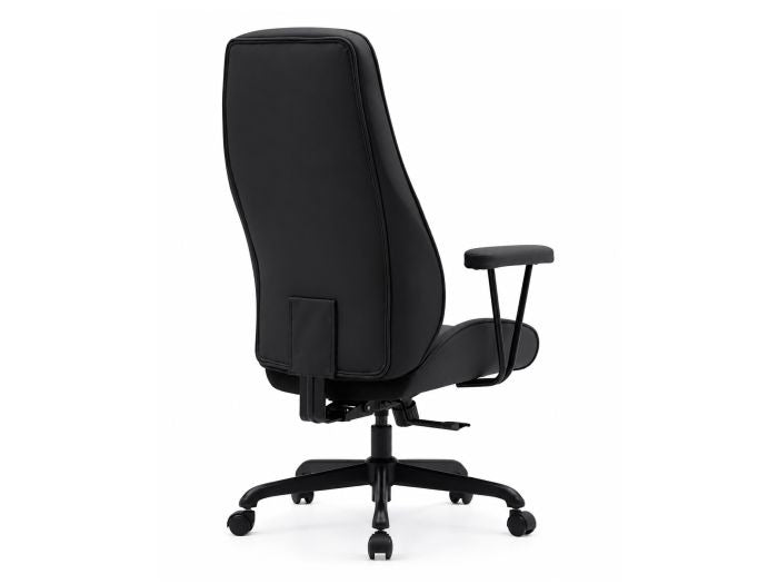 Equip 651022 Ergonomischer Chefsessel, gepolsterte Armlehnen, Butterfly-Mechanik, verchromtes Fußkreuz, höhenverstellbar, um 360° drehbar, Schwarz