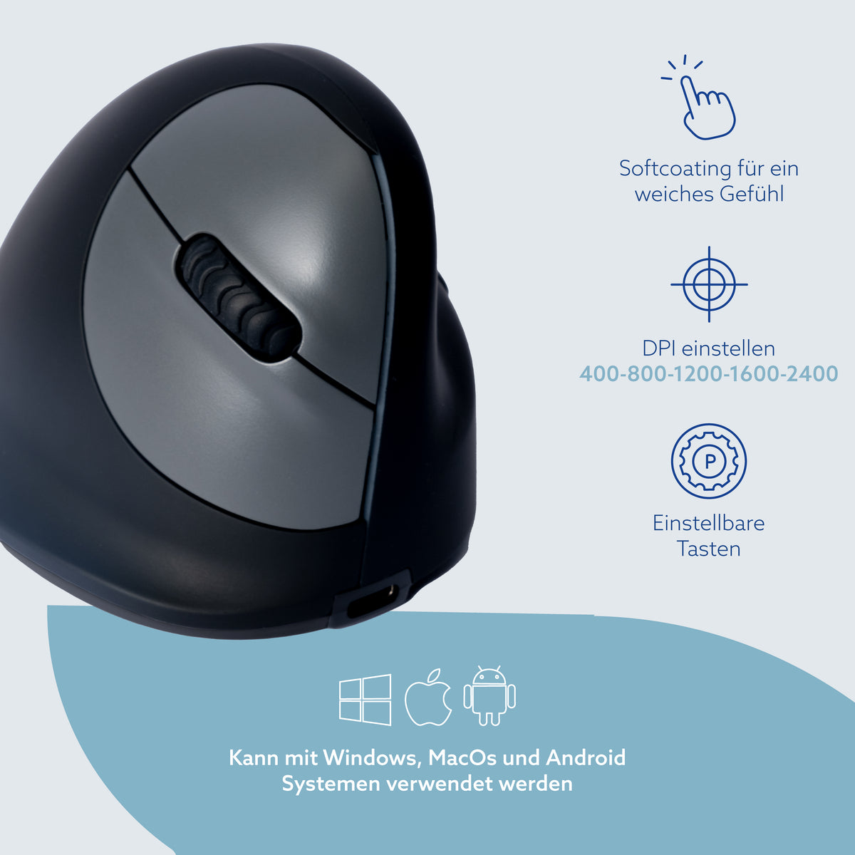 R-Go Tools Ergonomische Maus R-Go HE Break mit Pausensoftware, klein (Handlänge <165mm), Rechtshänder, verkabelt, schwarz