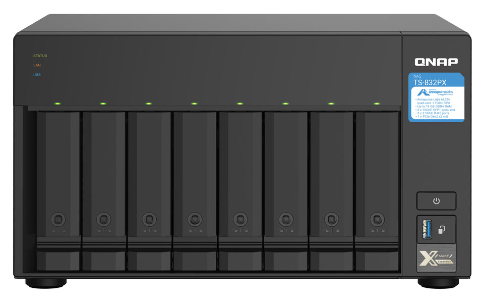 QNAP TS-832PX NAS Tour Annapurna Labs AL324 4 Go DDR4 0 To QNAP Turbo System Aluminium, Noir