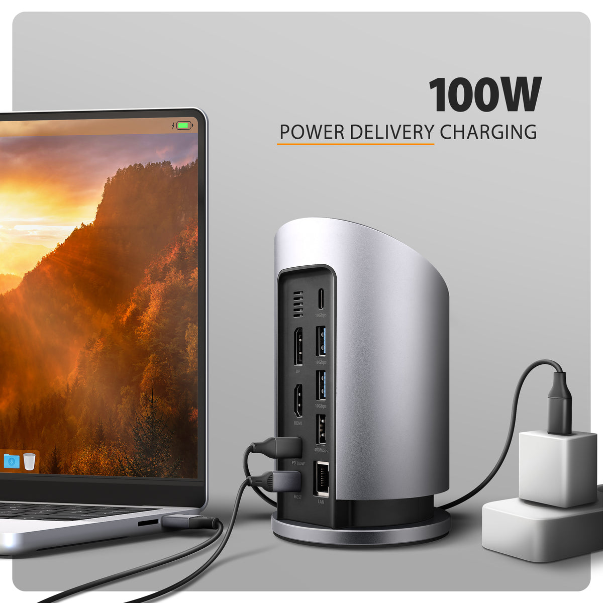 Axagon HMC-WL9 USB-C 10Gbps-Dockingstation mit 15 W kabellosem Laden 9in1
