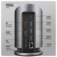 Axagon HMC-WL9 USB-C 10Gbps-Dockingstation mit 15 W kabellosem Laden 9in1