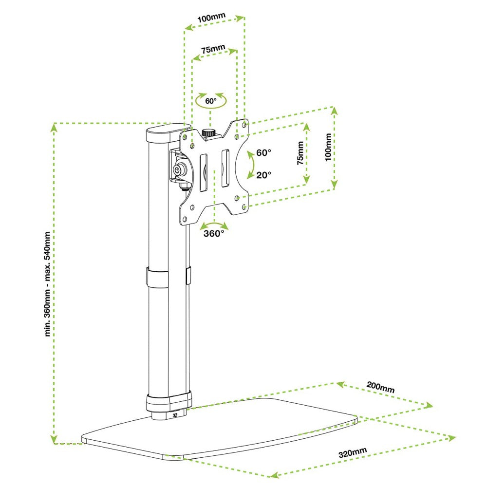 Techly ICA-LCD 260 Flachbildschirm-Tischhalterung 68,6 cm (27") Tisch/Bank Weiß