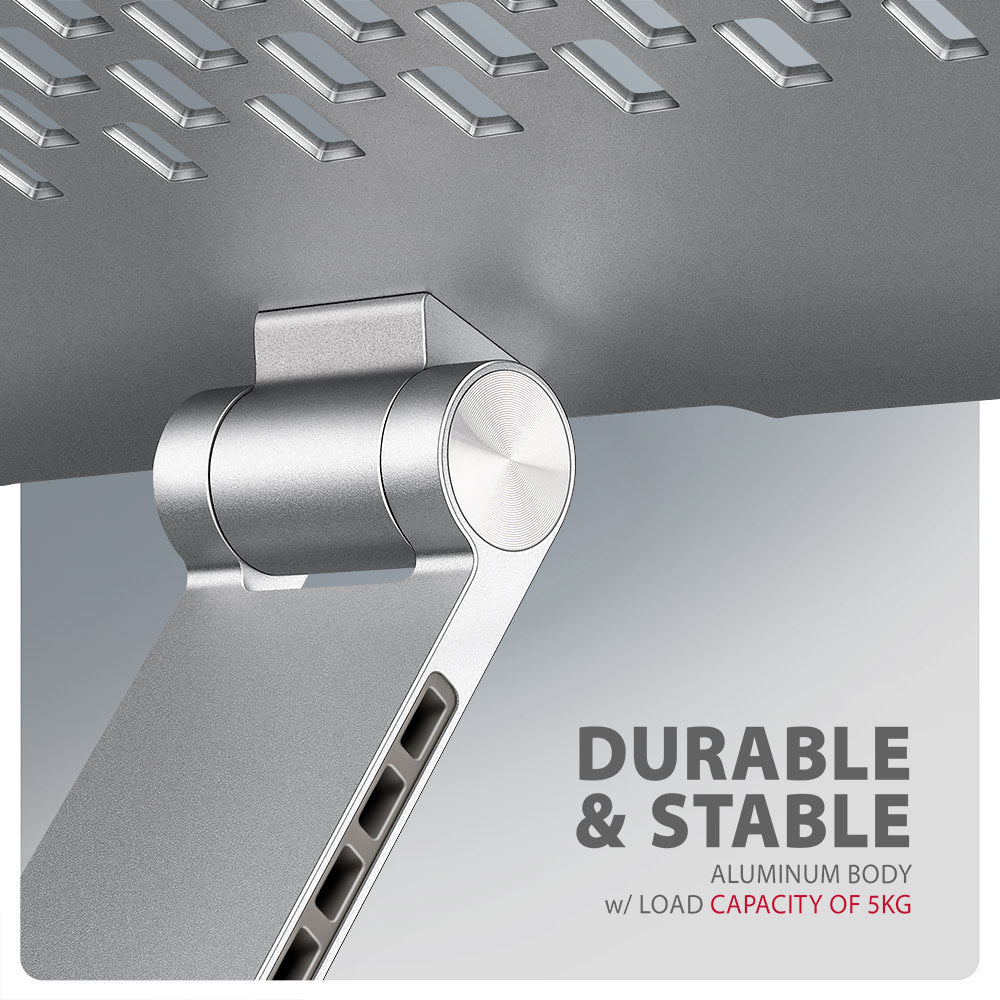 Axagon STND-LR Aluminiumständer mit 360°-Drehung für Laptops 10"–17.3". Verstellbare Höhe und Winkel.