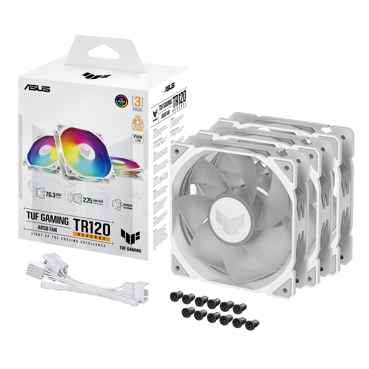 ASUS TUF GAMING TR120 ARGB REVERSE 3IN1 White Computergehäuse Luftkühlung 12 cm Weiß