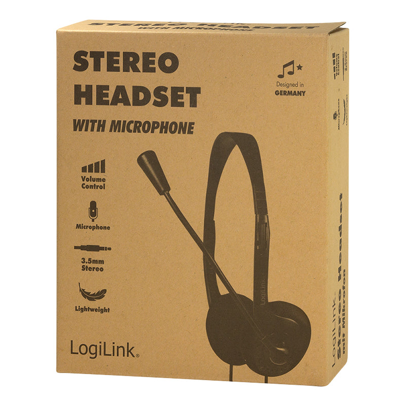 LogiLink Stereo-Headset, 1x 3,5-mm-Klinkenstecker, Bügelmikrofon, Eco-Box