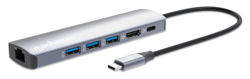 Manhattan 153959 laptop-dockingstation & portreplikator Kabelgebunden USB 3.2 Gen 1 (3.1 Gen 1) Type-C Silber