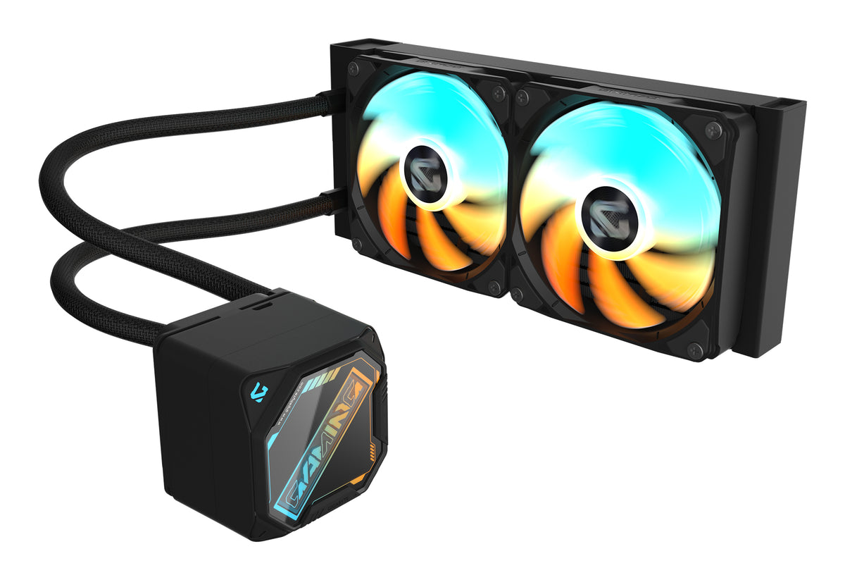 GIGABYTE GAMING 240 Flüssigkeitskühler für CPU - 2x120mm ARGB-Lüfter, Schiebe-Verriegelungsmechanismus, DAISY-CHAIN, Kompatibel mit Intel LGA 1851 und AMD AM5