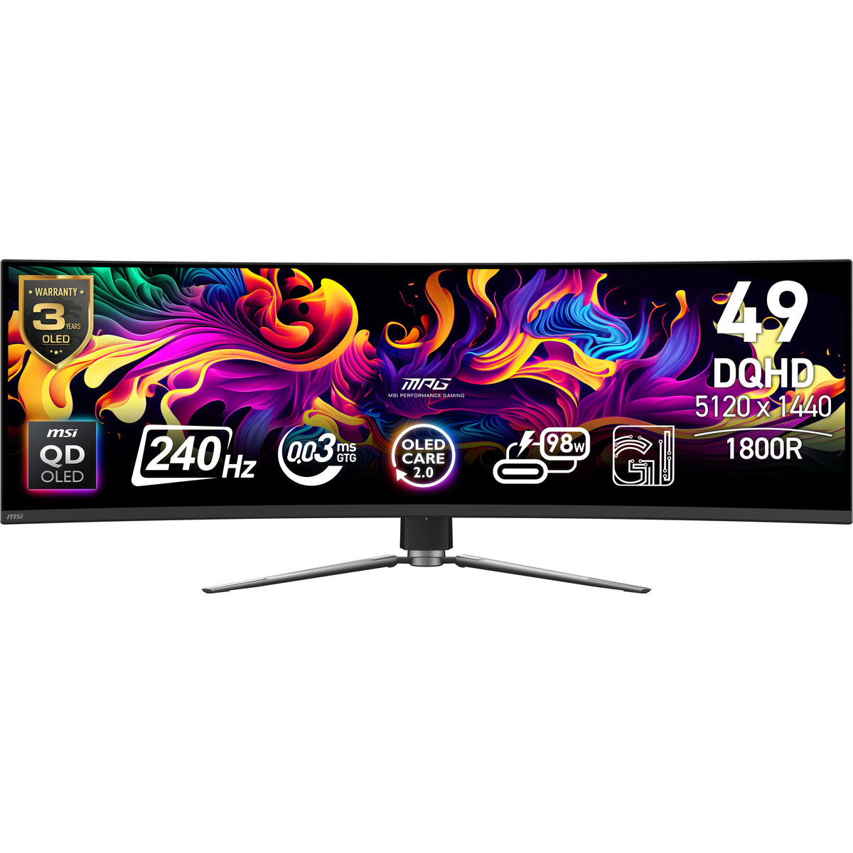 MSI MPG 491CQPXDE QD-OLED Computer Monitor 124.5 cm (49") 5120 x 1440 Pixels Dual QHD Black