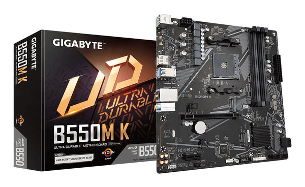 Carte mère GIGABYTE B550M K – Processeurs AMD Ryzen série 5000, jusqu'à 4733 MHz DDR4, 1xPCIe 4.0 + 1xPCIe 3.0 M.2, LAN 1 GbE, USB 3.2 Gen 1