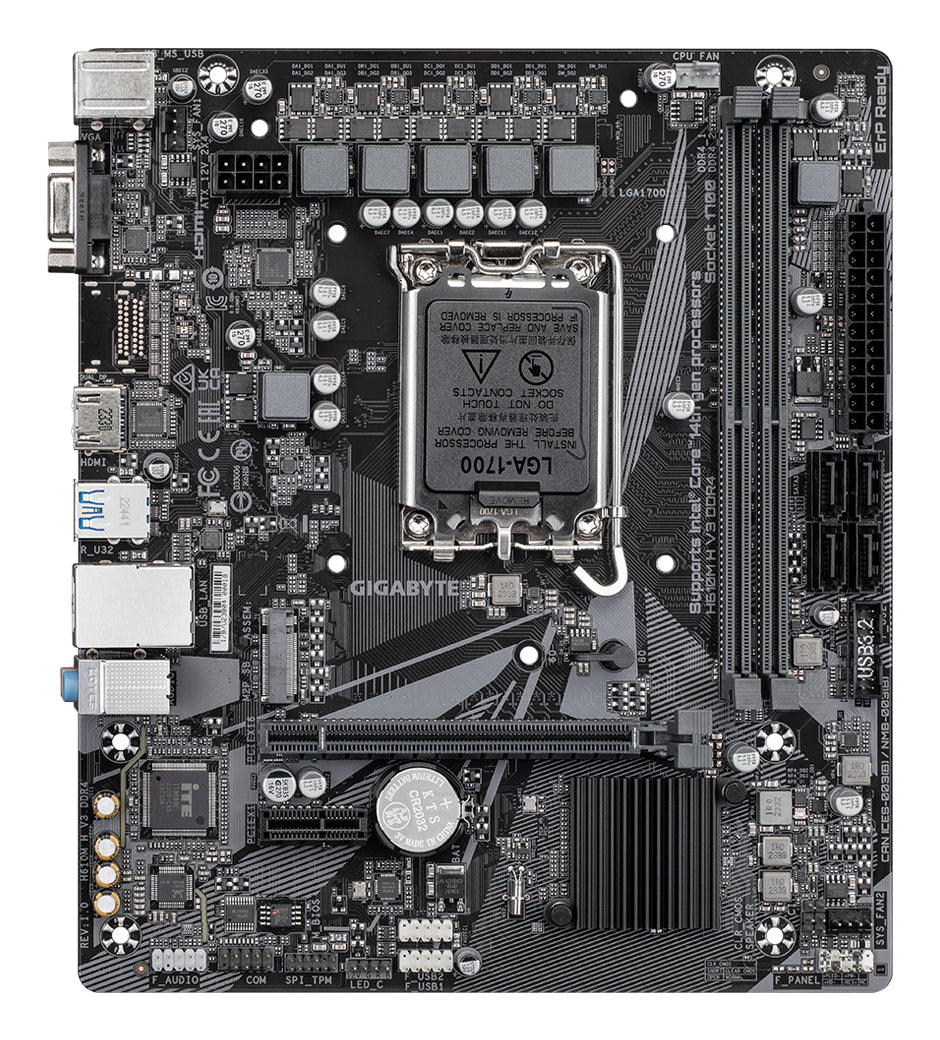 GIGABYTE H610M H V3 DDR4 Mainboard - Unterstützt Intel Core Prozessoren 14th CPUs, 4+1+1 Hybrid Phases Digital VRM, up to 3200MHz DDR4, 1xPCIe 3.0 M.2, GbE LAN, USB 3.2 Gen 1