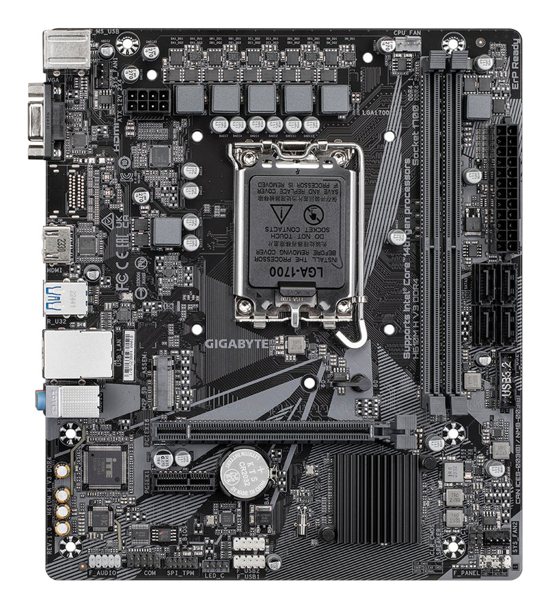 GIGABYTE H610M H V3 DDR4 Mainboard - Unterstützt Intel Core Prozessoren 14th CPUs, 4+1+1 Hybrid Phases Digital VRM, up to 3200MHz DDR4, 1xPCIe 3.0 M.2, GbE LAN, USB 3.2 Gen 1