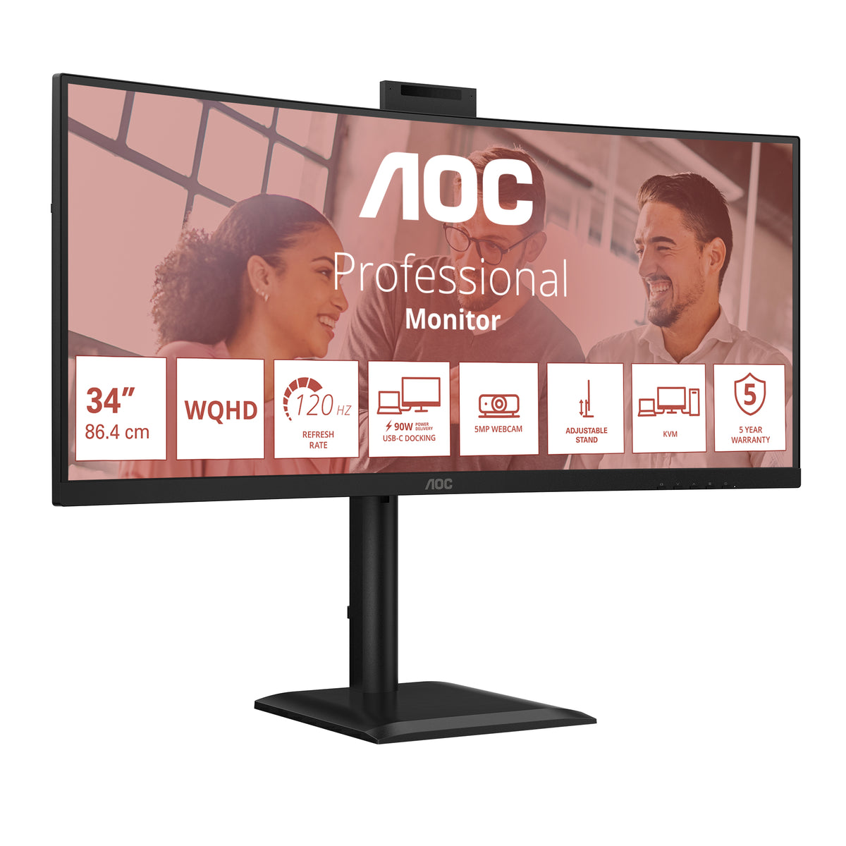 AOC CU34E4CW/75 Computerbildschirm 86,4 cm (34") 3440 x 1440 Pixel Schwarz