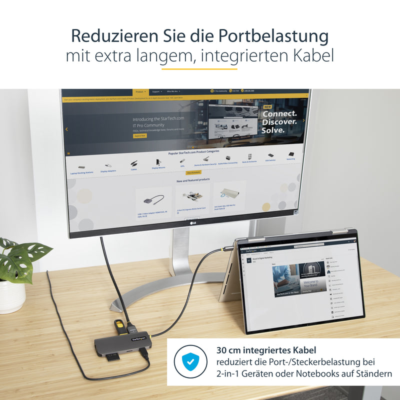 StarTech.com USB C Multiport Adapter, 4K 60Hz HDMI Anschluss, 5Gbit/s USB-A Hub, USB C auf HDMI, 100W PD, GbE, SD/MicroSD, 30cm Kabel, Reiseadapter, Thunderbolt 3 Dockingstation