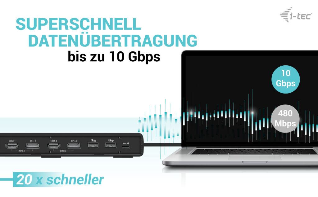 i-tec USB 3.0 / USB-C / Thunderbolt 3 Dual Display Docking Station Gen2 + Power Delivery 100W